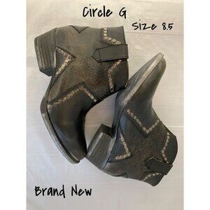 Circle G Womens LD Star Inlay & Studs Ankle Boot Booties Size 8.5M Brand New